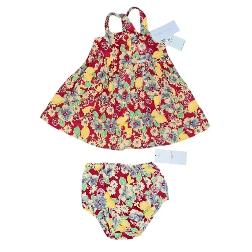 Ralph Lauren Baby Girls Floral & Lemon-Print Day Dress - 3M - NWT